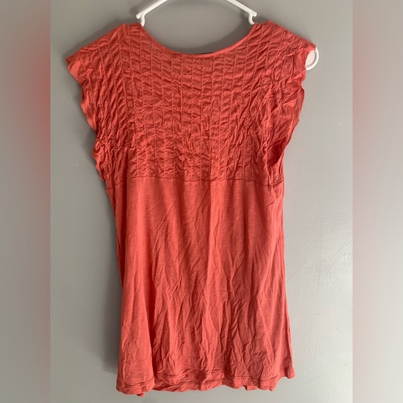 Womens Development by Erica Davies Coral Short Flutter Sleeve Smock Neck Top L - Picture 7 of 9